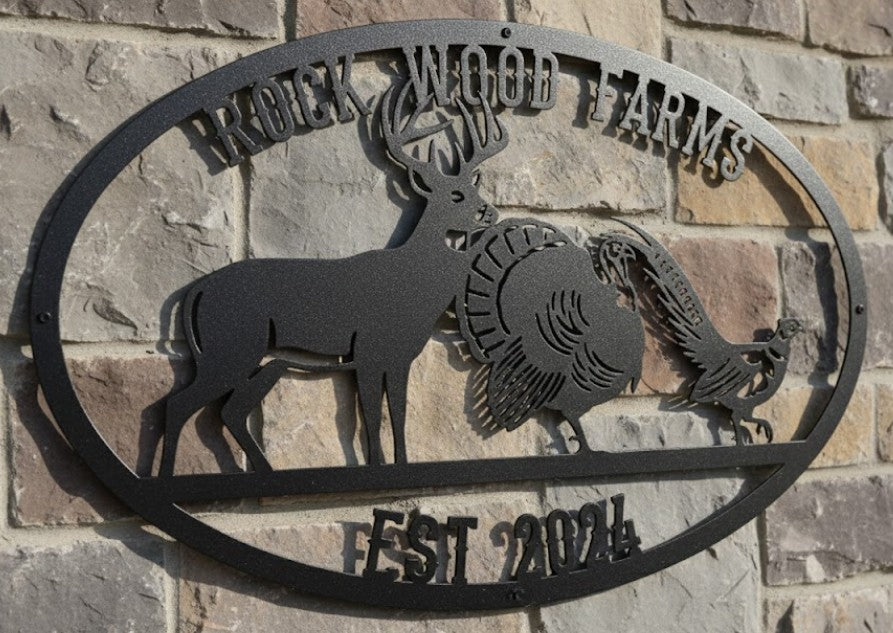 Custom Farm & Ranch Metal Sign – Deer, Turkey & Pheasant