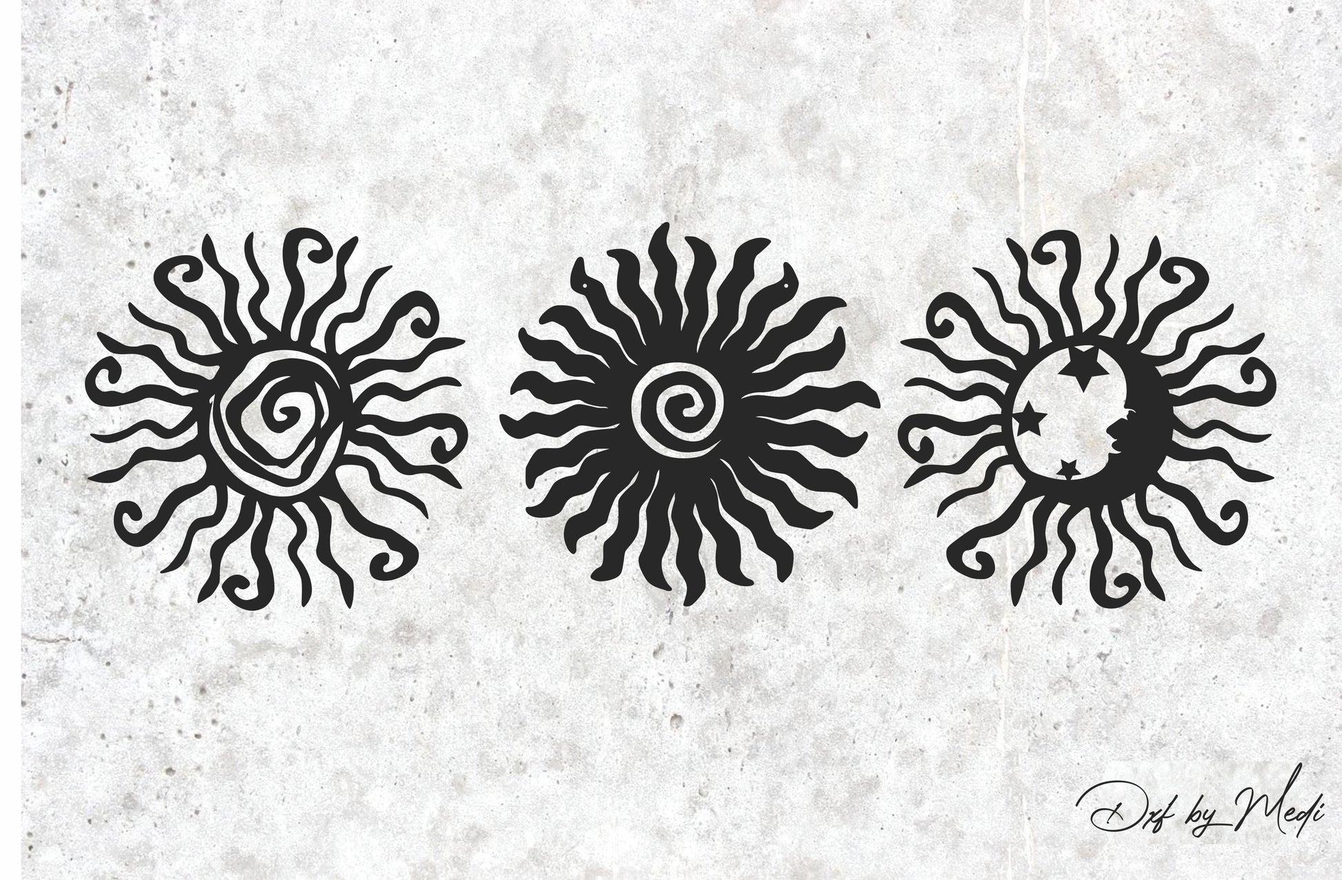 Sun SVG DXF Set | Tribal Boho Sun Moon Designs