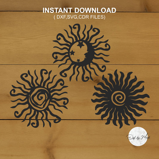 Sun SVG DXF Set | Tribal Boho Sun Moon Designs
