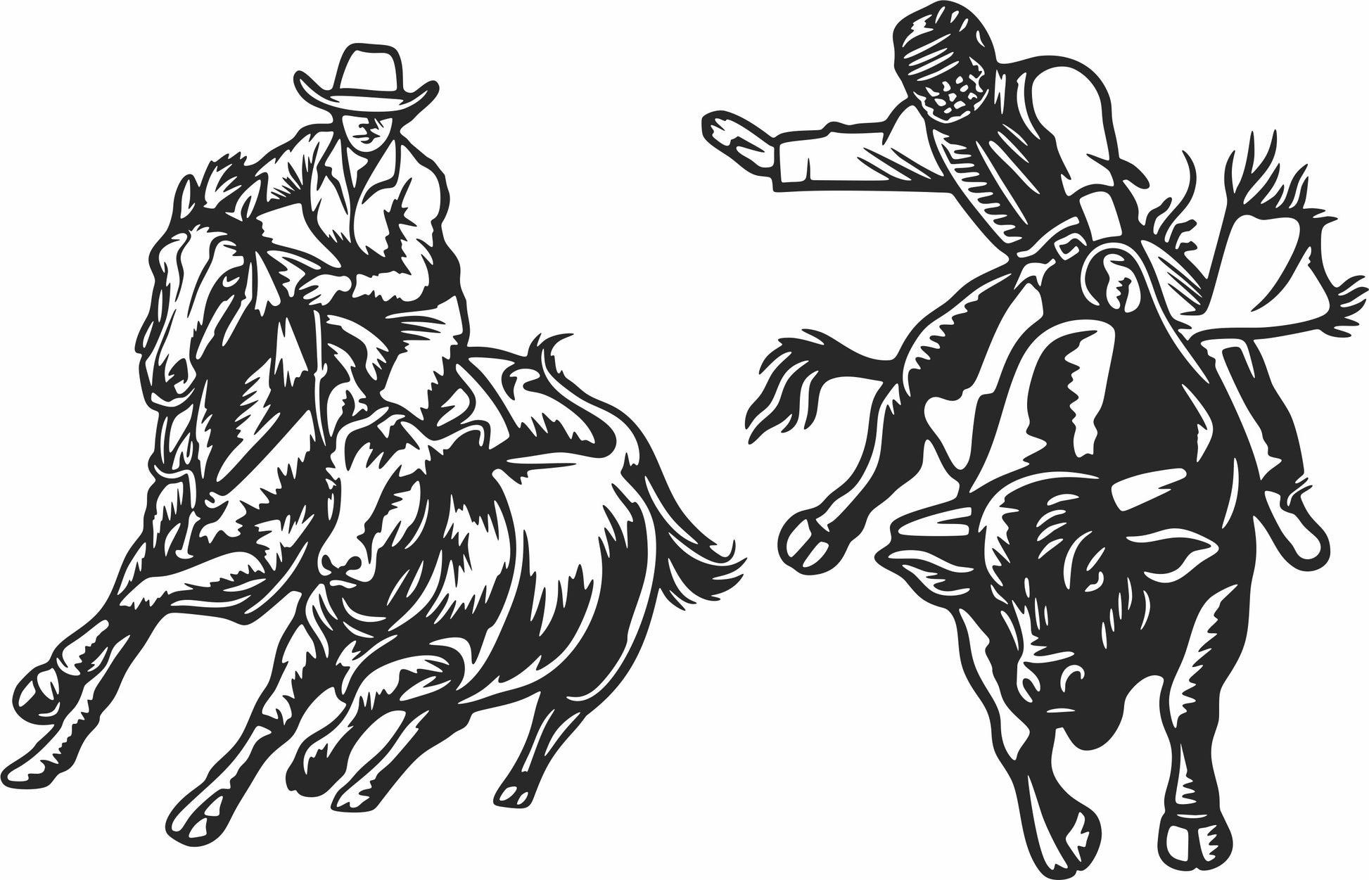 Western Cowboy Rodeo Riders – Horse Rider & Bull Rider SVG DXF CDR