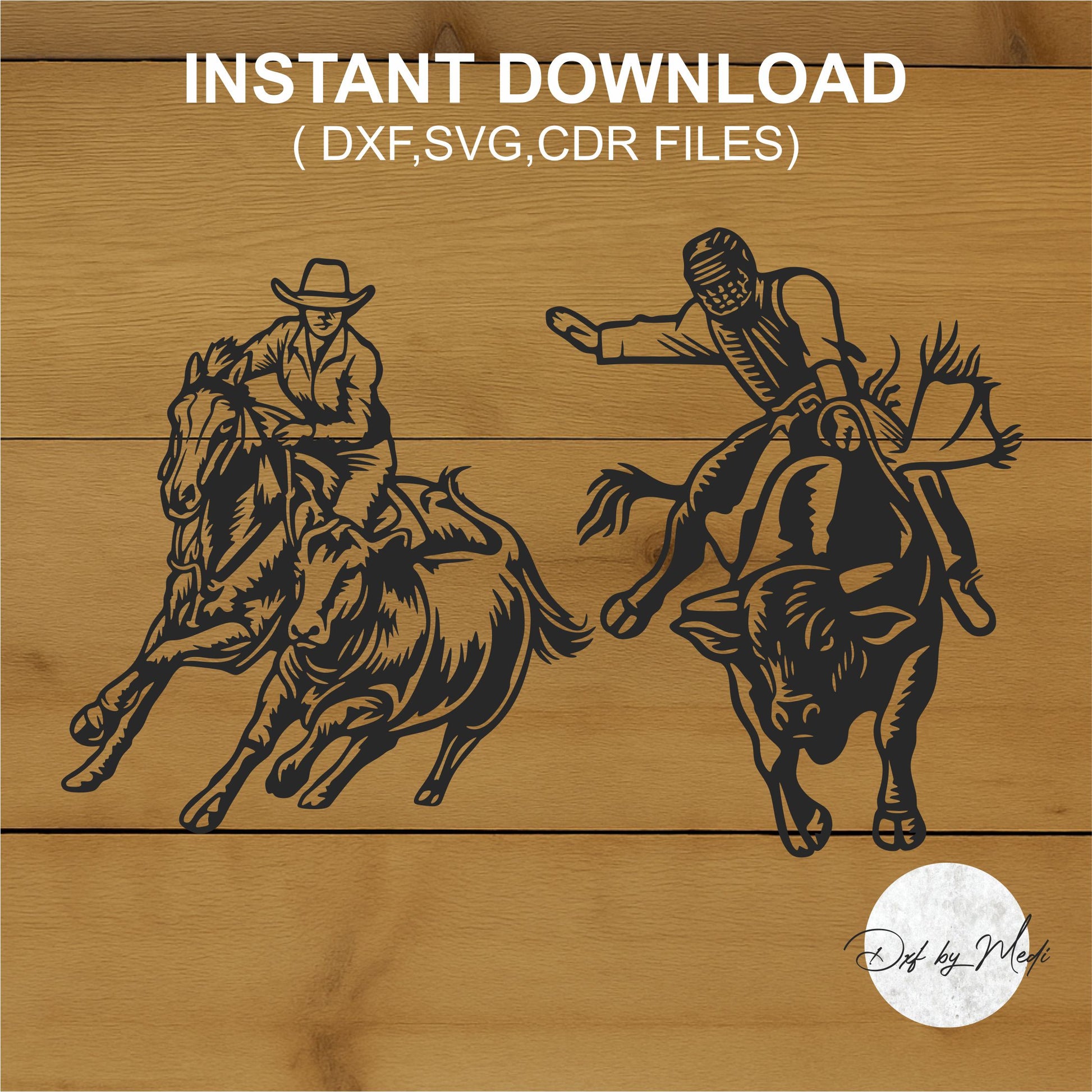 Western Cowboy Rodeo Riders – Horse Rider & Bull Rider SVG DXF CDR
