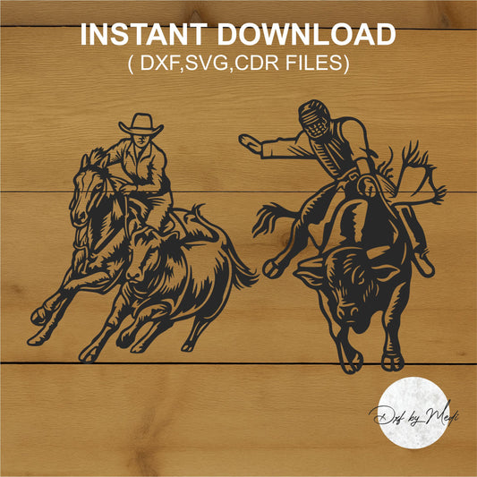 Western Cowboy Rodeo Riders – Horse Rider & Bull Rider SVG DXF CDR