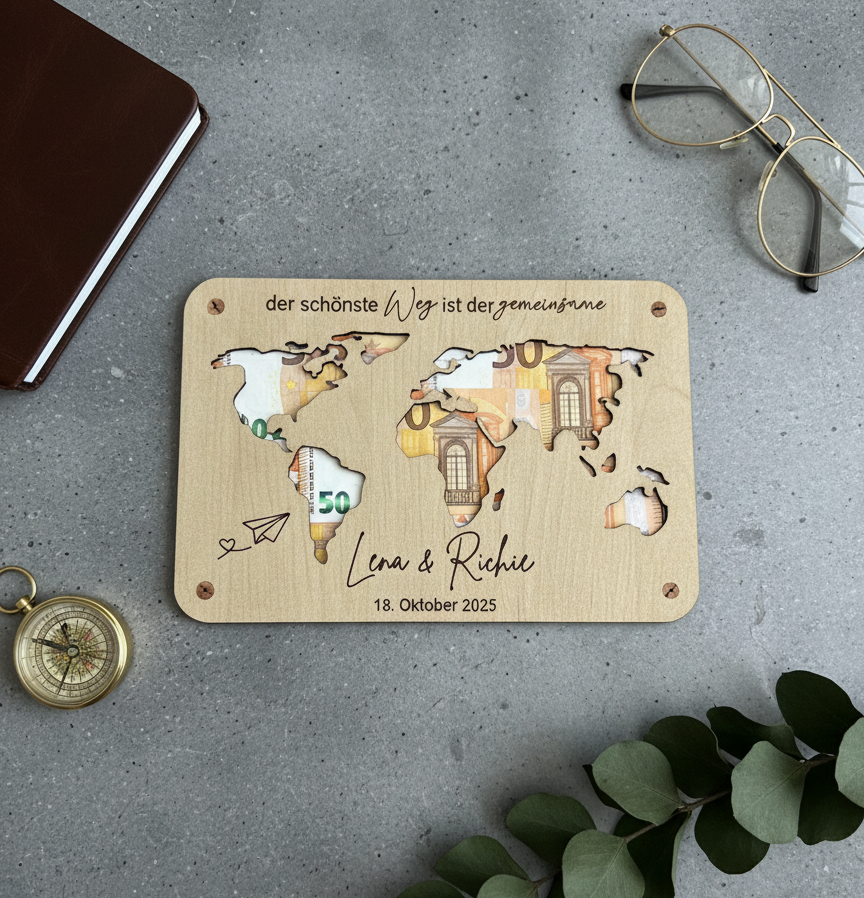 Personalized World Map Money Holder – Digital files SVG, DXF, CDR
