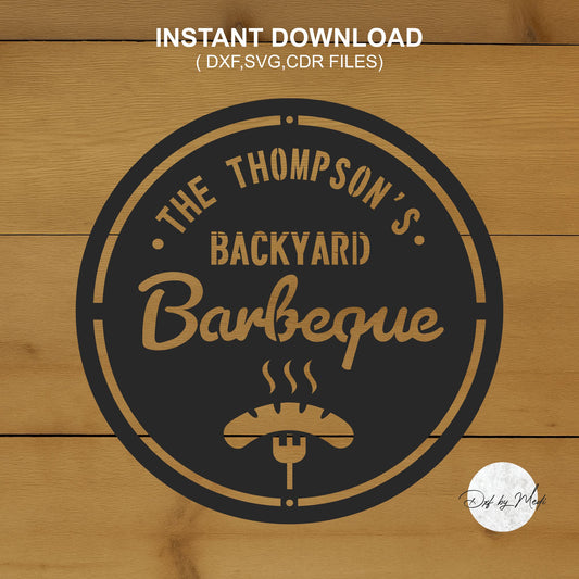 Personalized Barbecue Monogram Wall Decor with Family Name - DXF SVG Files Ready to cut for Plasma CNC and Laser Cutting