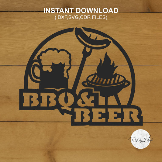 BBQ & beer" Sign dxf File for Laser Cutting and cnc Projects - DXF SVG files for Plasma Cnc Laser Waterjet Ready to cut clipart file