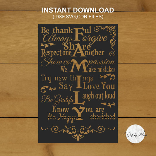 Family Quote SVG DXF | Be Thankful Wall Art | Laser Cut File