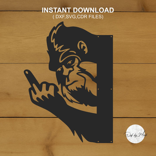 Bigfoot Middle Finger SVG DXF Cdr File | Funny Sasquatch Peeking Wall Art