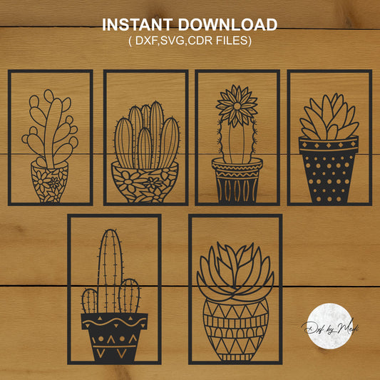 Set of 6 Cactus Pot DXF Cut Files for Laser and Plasma Cnc Cutting - DXF SVG files Ready to cut