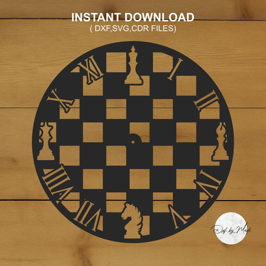 Chess Wall Clock DXF SVG File for Cnc plasma laser Cutting - Game Room Decor & DIY Projects