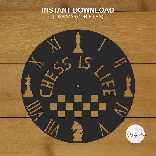 Life is Chess Wall Clock DXF File for Laser and Plasma Cnc Cutting - DXF SVG files Ready to cut - clipart file