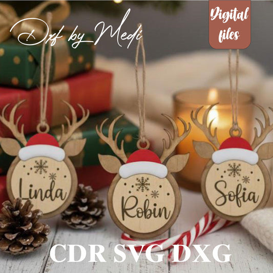 Reindeer Christmas Ornament – Personalized Name Tag Cut File