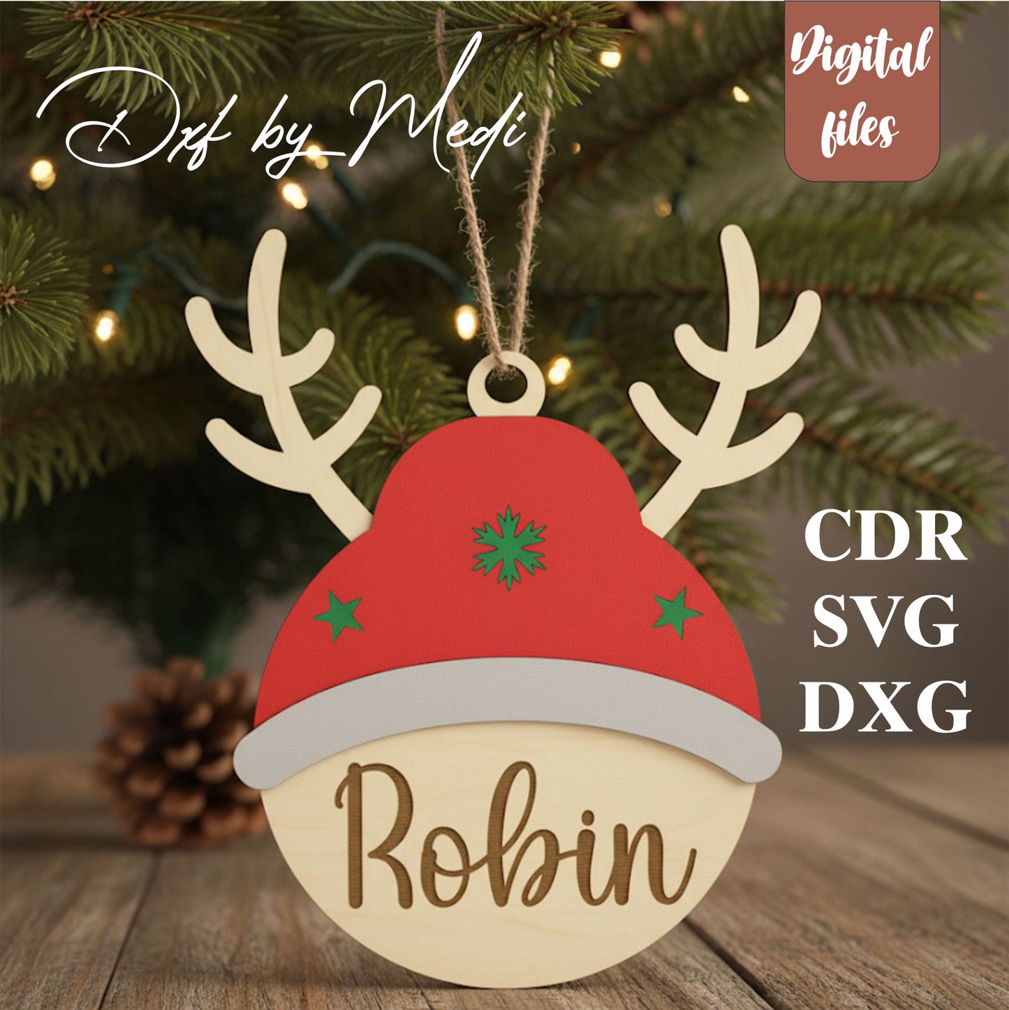 Reindeer Christmas Ornament SVG – Personalized Name Tag Cut File