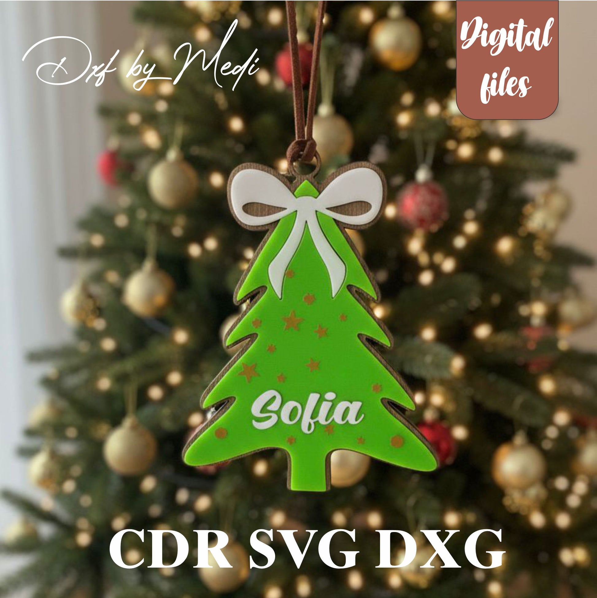 Christmas Tree Ornament SVG – Personalized Name Tag Cut File