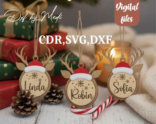 Reindeer Christmas Ornament – Personalized Name Tag Cut File