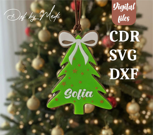 Christmas Tree Ornament SVG – Personalized Name Tag Cut File