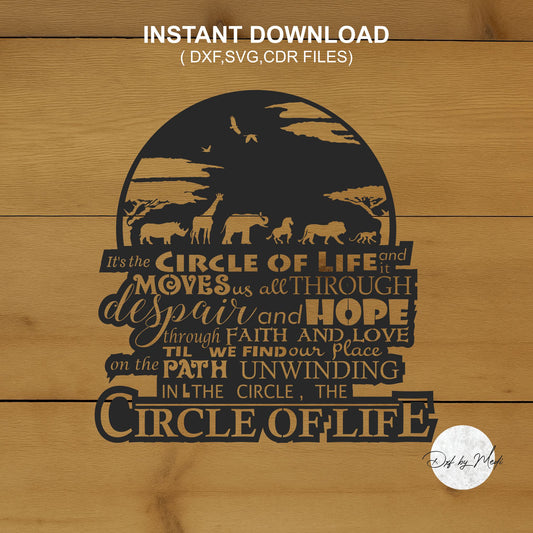 Circle of Life Wild Animals Sign DXF SVG File for CNC Plasma, Laser, and Waterjet Cutting
