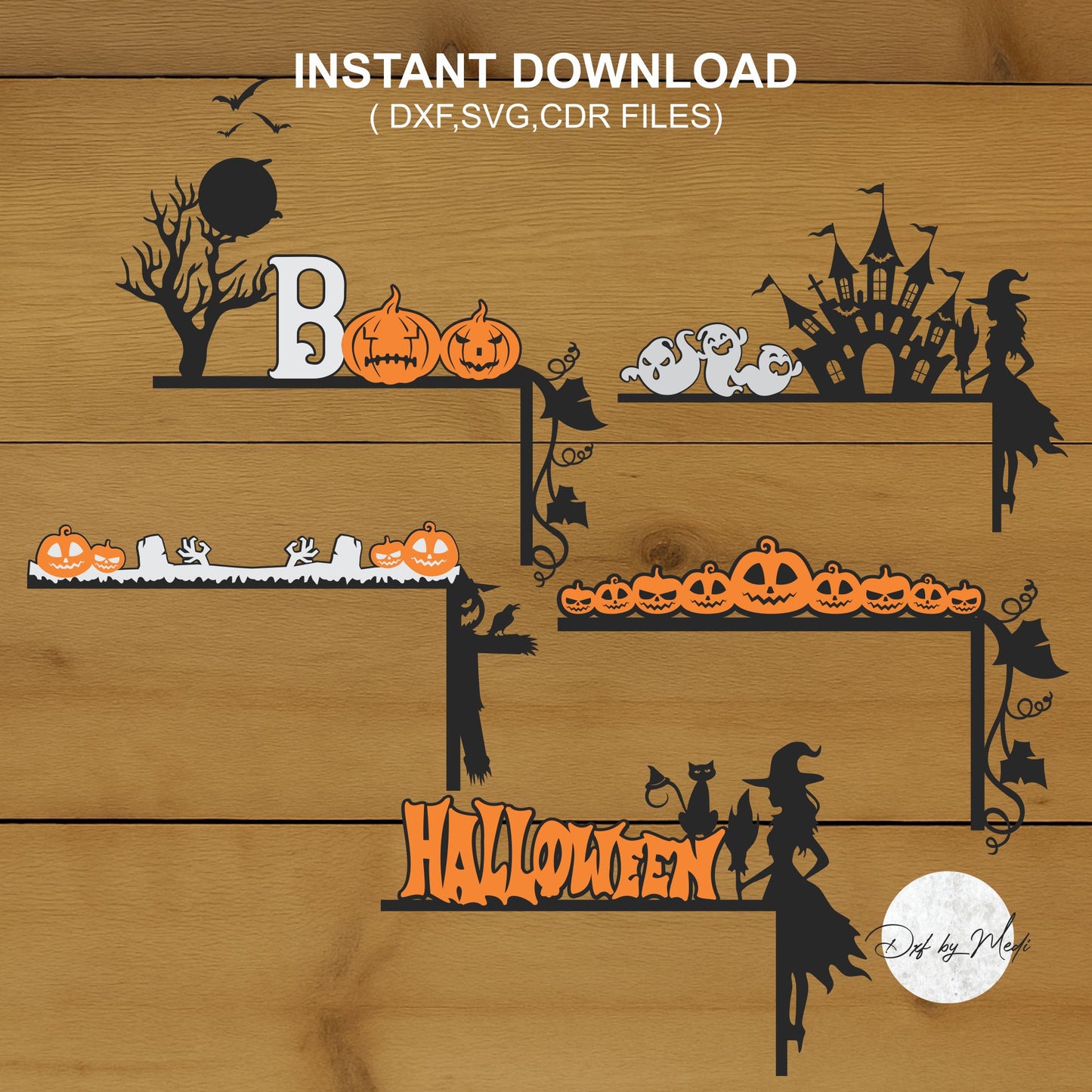 pack Door Corner Halloween, multilayers, Spooky decor sign svg,  pumpkin Halloween Laser Cut Files, Halloween dxf, cnc plasma