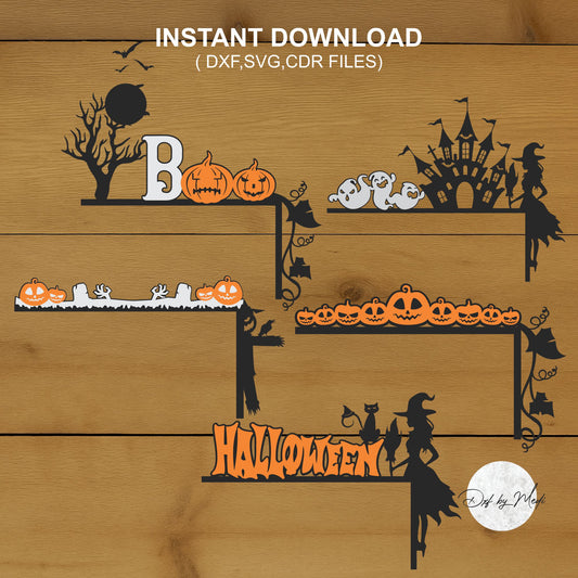 pack Door Corner Halloween, multilayers, Spooky decor sign svg,  pumpkin Halloween Laser Cut Files, Halloween dxf, cnc plasma