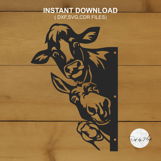 Cow, Donkey, and Duck Peeking Tree Stake Designs - Ready to Cut for Laser, Plasma, CNC Machines