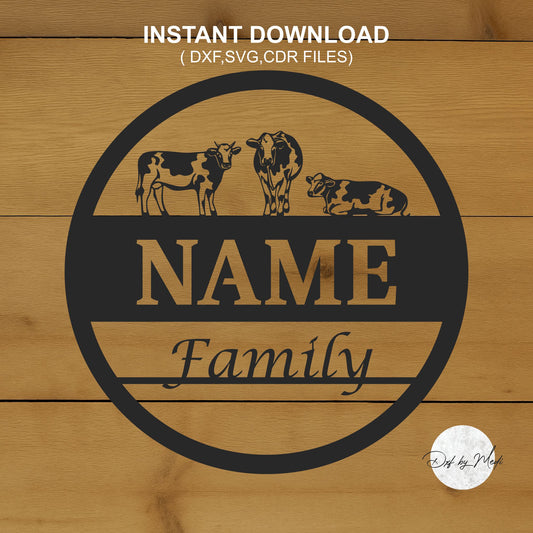 Personalized Farm Sign with Cow Design | Custom Name DXF SVG Files for CNC & Laser Cutting | Rustic Farmhouse Decor | Instant Download
