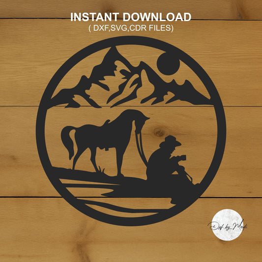 horse cowboy scene - DXF SVG files for Plasma Cnc Laser Waterjet Ready to cut clipart file