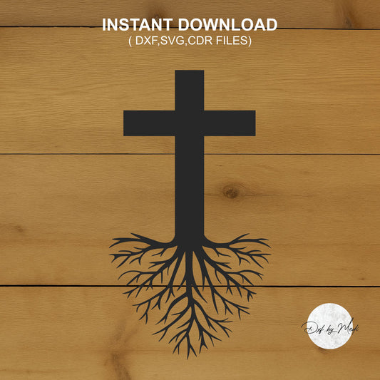 Cross sign with Tree Roots - DXF File for Laser and Plasma Cnc Cutting - DXF SVG files Ready to cut