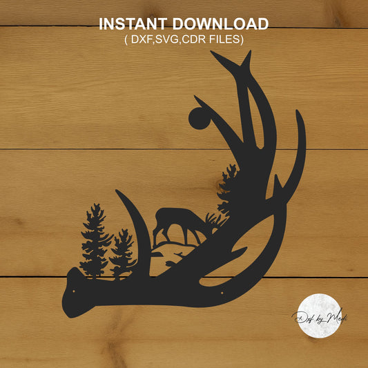 Deer Antler Scene Abstract - DXF SVG files for Plasma Cnc Laser Waterjet Ready to cut clipart file