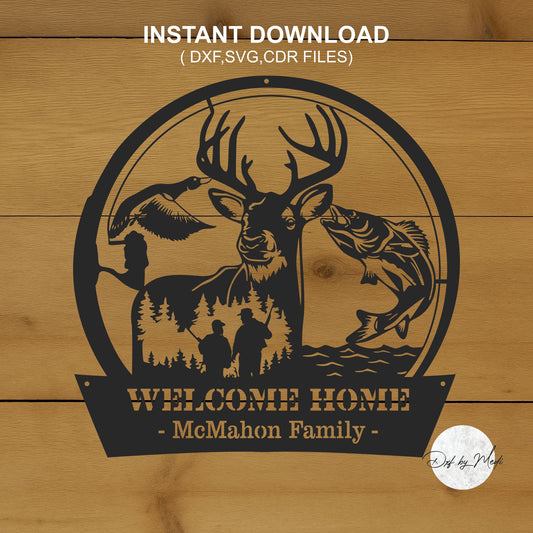 welcome home deer fishing scene - DXF SVG files for Plasma Cnc Laser Waterjet Ready to cut clipart file