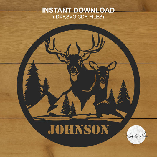 Deer Custom Name Outdoor Monogram sign DXF svg Files - Instant Download for Laser, Plasma, Waterjet Cutting
