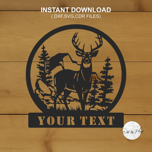 Personalized Deer Scene Sign - DXF SVG files for Plasma Cnc Laser Waterjet Ready to cut clipart file