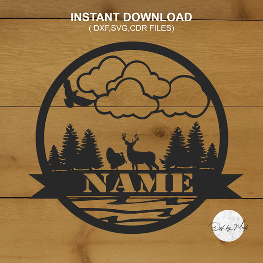 Deer Outdoor Monogram DXF svg Files - Instant Download for Laser, Plasma, Waterjet Cutting
