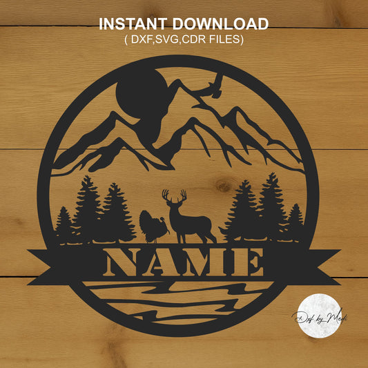Deer and Turkey Outdoor Monogram DXF svg Files - Instant Download for Laser, Plasma, Waterjet Cutting