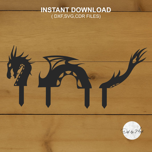Dragon Yard Stakes DXF SVG File for CNC Plasma, Laser, and Waterjet Cutting - Garden Stakes