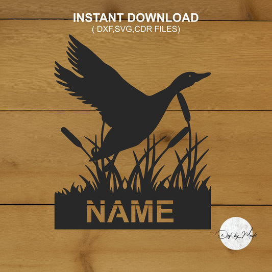 Flying Duck with Custom Name scene DXF svg Files - Instant Download for Laser, Plasma, Waterjet Cutting