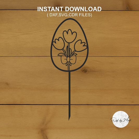 Happy easter egg flowers stake clipart- DXF SVG files for Plasma Cnc Laser Waterjet Ready to cut clipart file
