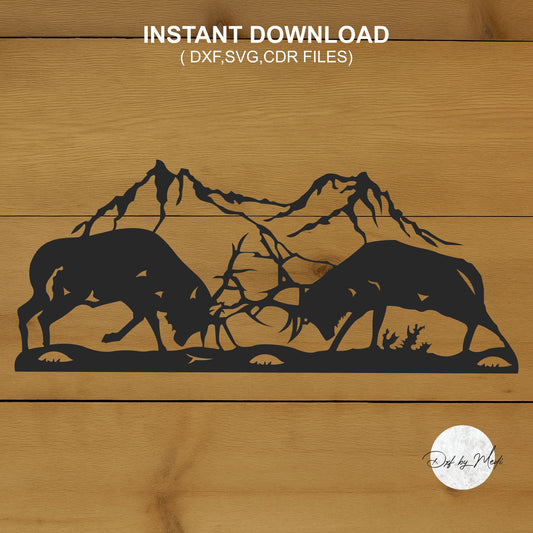Fighting Elk scene - DXF SVG files for Plasma Cnc Laser Waterjet Ready to cut clipart file