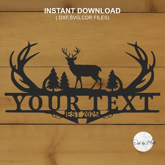 Hunting Deer Monogram Sign DXF SVG CDR