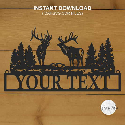 Custom Name Deer Elk Scene Personalized Wildlife DXF Svg Files for CNC Cutting - Auto Decor & DIY Metal Art Design