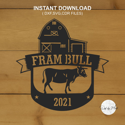 outdoor monogram Bull sign with custom name- dxf files for cnc plasma- monogram wall art - laser cut files- farm ranch sign