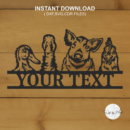 Personalized Farm Sign with Pig, Rooster, and Ducks | Custom Name DXF SVG Files for CNC & Laser Cutting |  Instant Download
