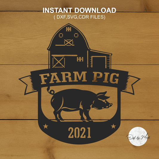 outdoor monogram pig sign with custom name- dxf files for cnc plasma- monogram wall art - laser cut files- farm ranch sign