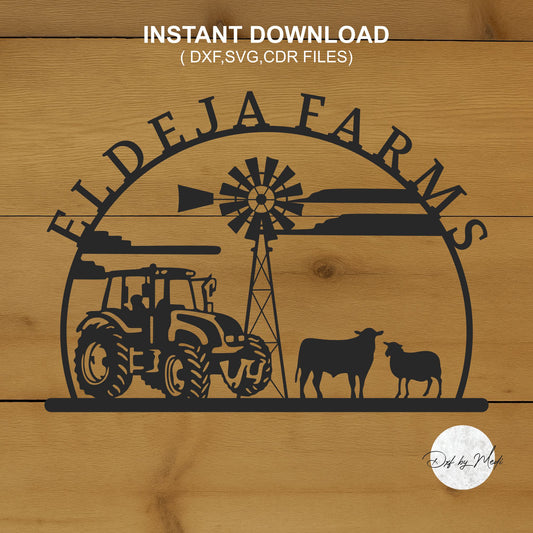 Personalized Farm Sign with Tractor and Cows – SVG & DXF Files for Laser Cutting
