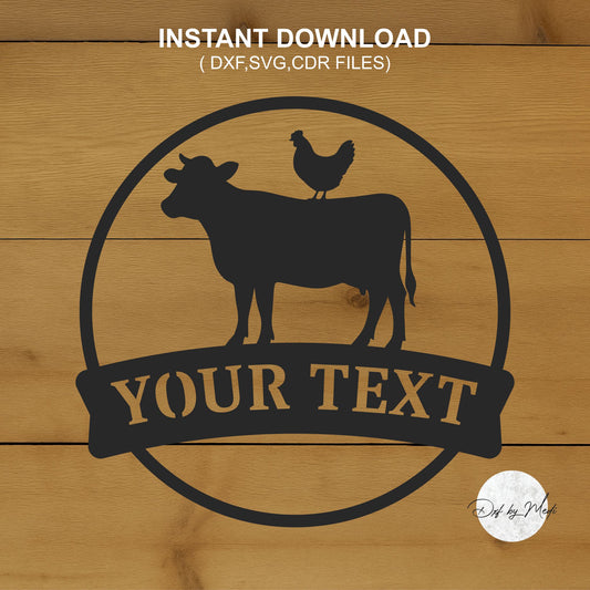 Cow and Chicken Farm Sign SVG DXF Laser Cut File