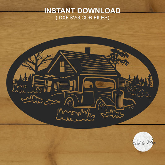 Farmhouse Scene Sign - DXF SVG File for Cnc plasma laser Cutting - Coastal Decor & DIY Projects