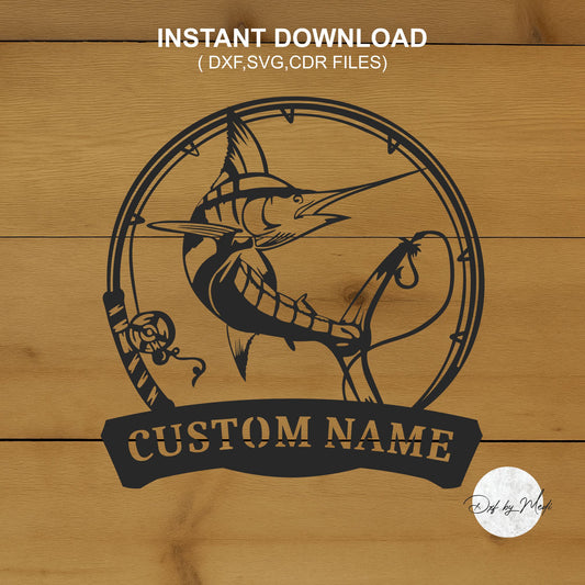 Personalized Fishing marline Fish Sign - Customizable DXF SVG files for Plasma Cnc Laser Waterjet Ready to cut- dxf File for DIY Projects