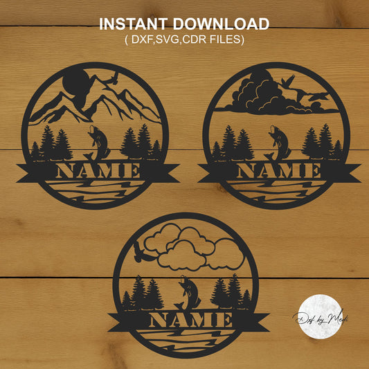 Personalized fish Outdoor Monogram pack - DXF SVG File for Cnc plasma laser Cutting
