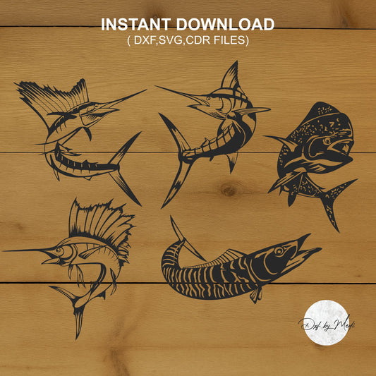 Marine Fish Pack DXF SVG File for CNC Plasma, Laser cut, circuit Waterjet, ready to cut