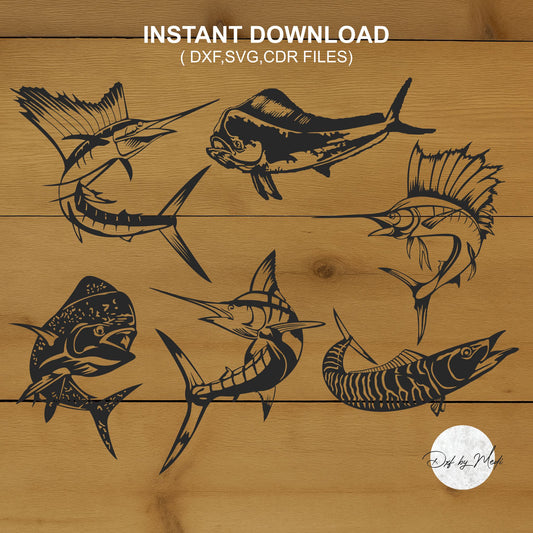 Marlin Fish Pack DXF & SVG Files - Perfect for Laser Cut, Waterjet, and Plasma Cutting