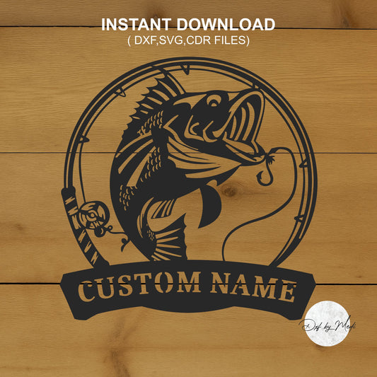 Personalized Fishing Sign - Customizable monogram - DXF SVG files for Plasma Cnc Laser Waterjet Ready to cut- dxf File for DIY Projects
