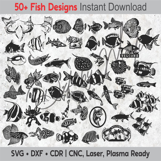 50+ Fish Laser Cut Files – SVG DXF CDR – Saltwater & Freshwater Fish Bundle
